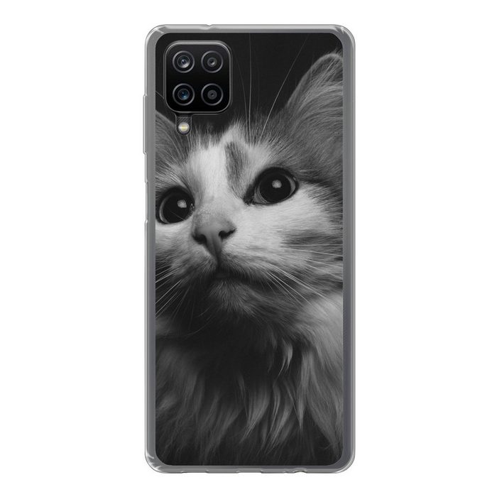MuchoWow Handyhülle Tierprofil Katze in schwarz und weiß Handyhülle Samsung Galaxy A12 Smartphone-Bumper Print Handy