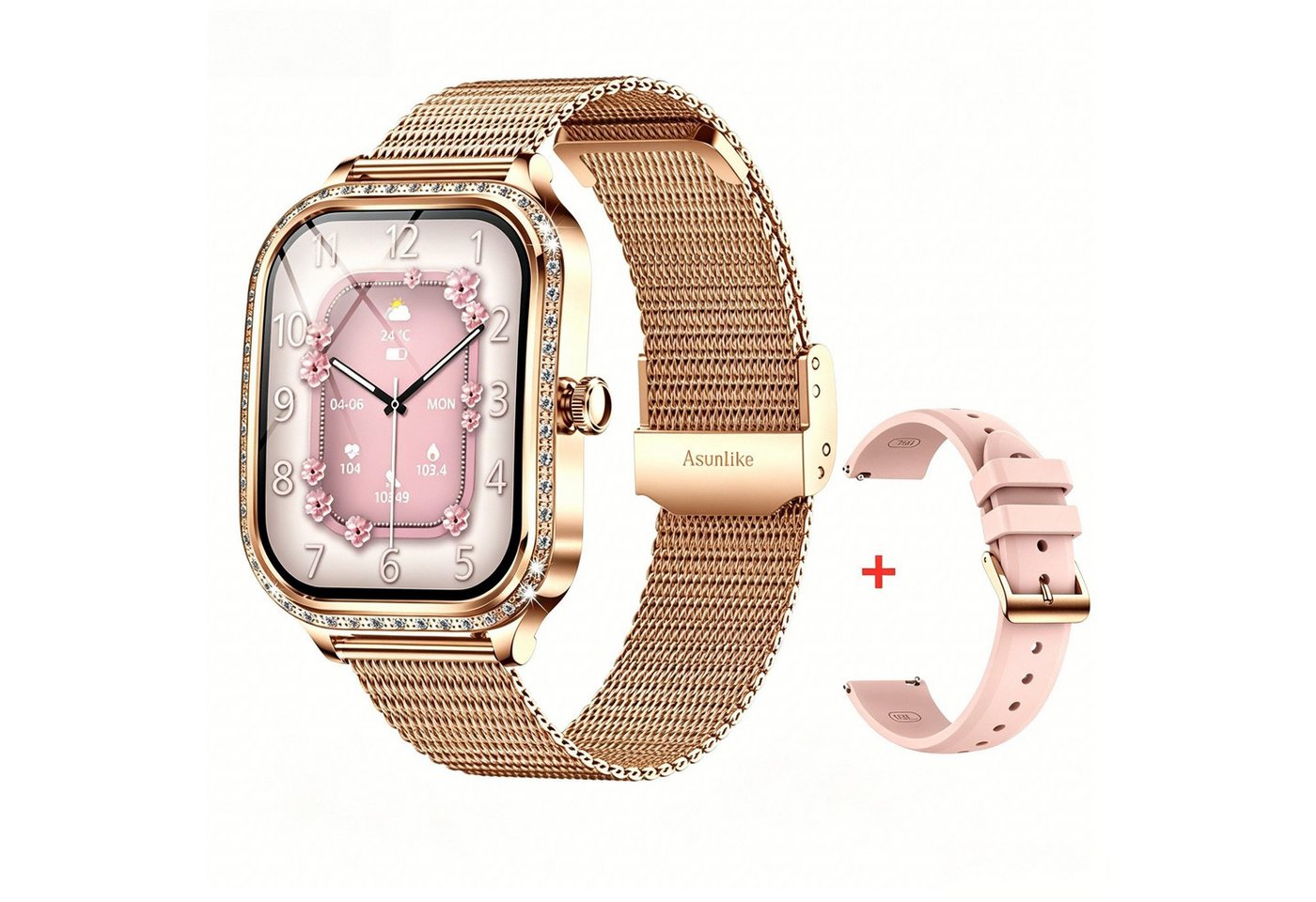 Toomoke Smartwatch Damen, Neueste Fitness Uhr mit Anruffunktion Smartwatch (4,45 cm/1,75-Zoll-TFT-LCD-Touchscreen Zoll) IP68 Wasserdicht,Uhren Watch für Android IOS, Fitnessuhr Tracker mit Pulsmesser Schrittzähler Schlafmonitor