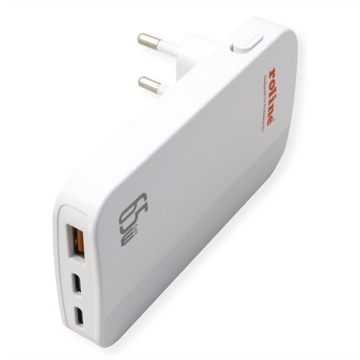ROLINE USB Charger, schlank Stromadapter, mit klappbarem Euro-Stecker, 65W