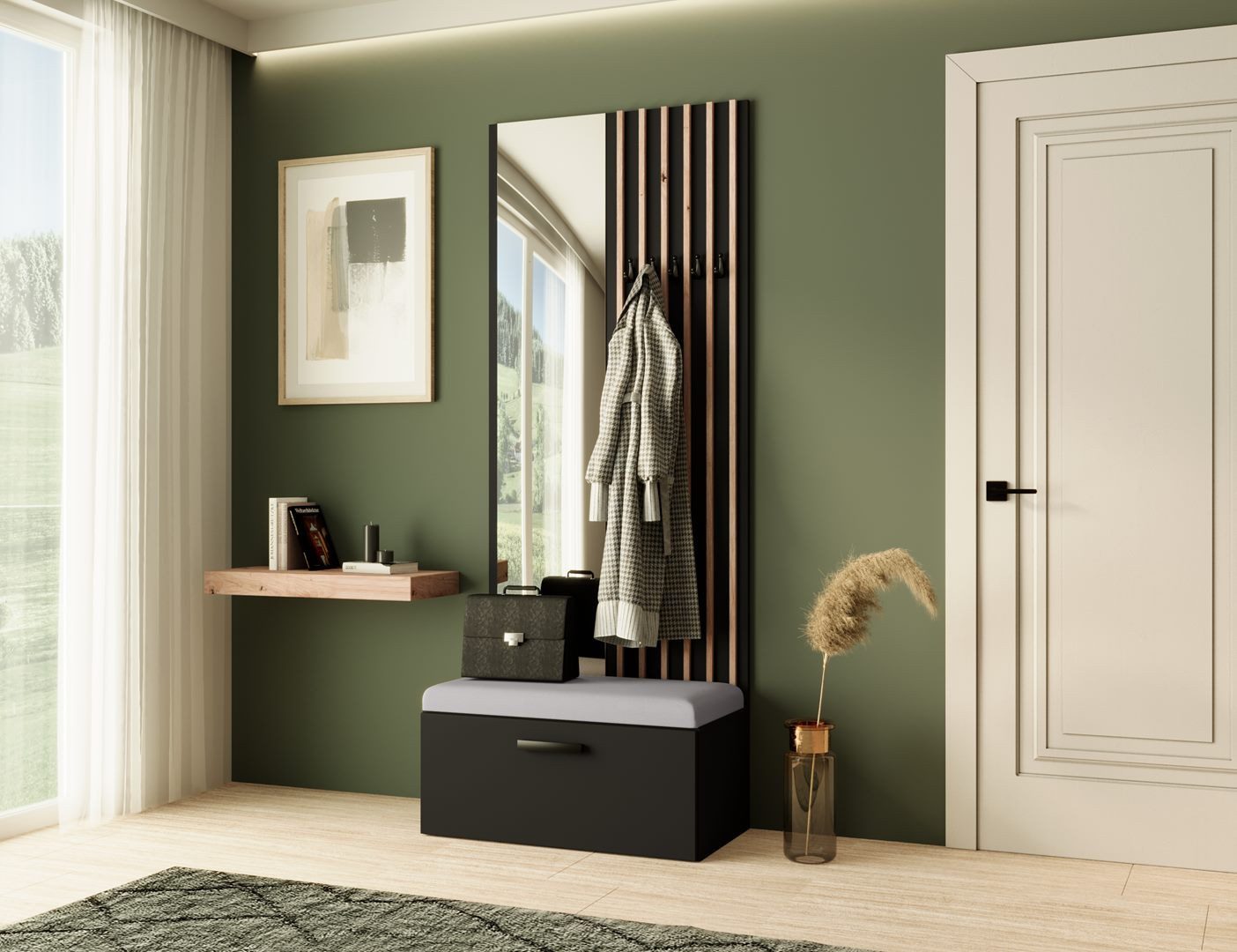 Beautysofa Garderobenschrank mit Lamellen, Spiegel und günstig online kaufen