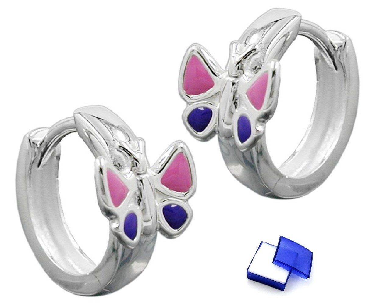 unbespielt Paar Creolen Ohrringe Schmetterling pink lila 925 Silber 12 x 7 mm inkl. Schmuckbox, Silberschmuck für Kinder | Creolen