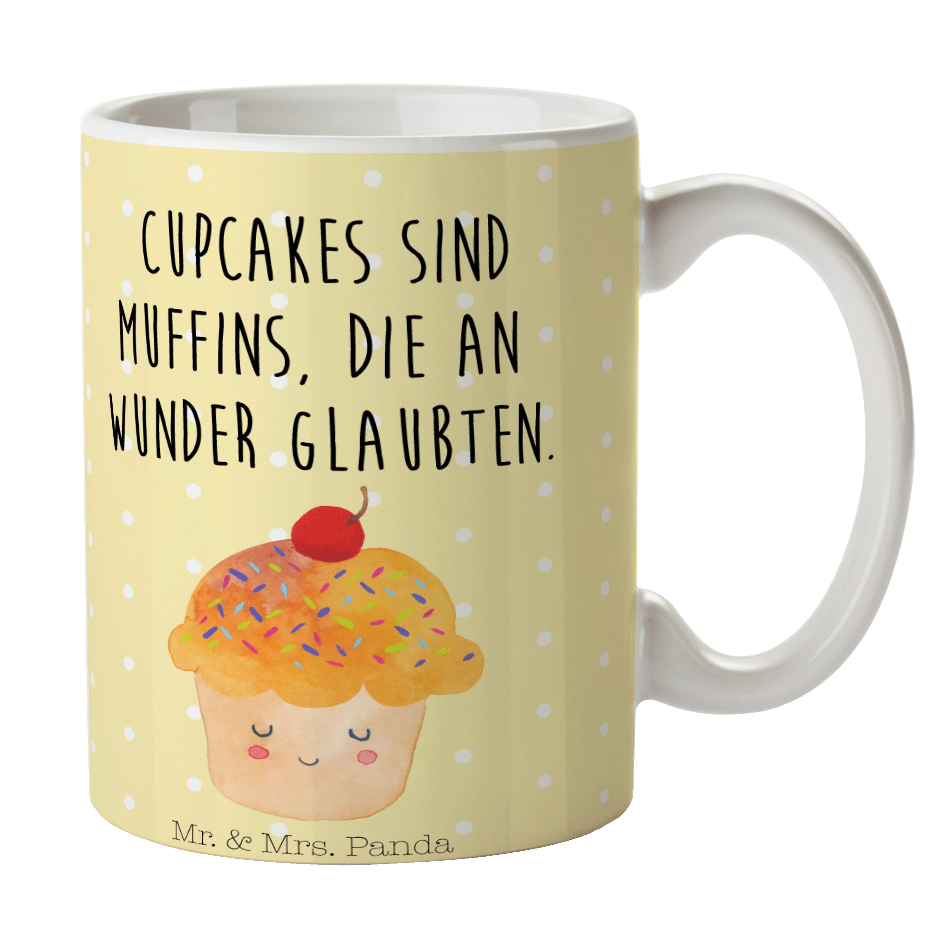 Mr. & Mrs. Panda Tasse Cupcake - Gelb Pastell - Geschenk, Küche Spruch, Wunder, Teetasse, Ke, Keramik