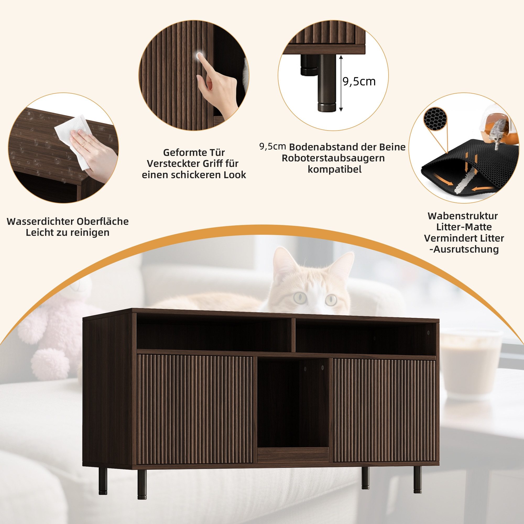 STILVORA Sideboard mit Lagerbereich,Katzenkloschrank Katzenhaus mit Sandauffangmatte (Haustier-Schrank/TV-Schrank, 1 St., 120x50x66cm), Katzentoiletten, Katzenstreuwanne-Schrank
