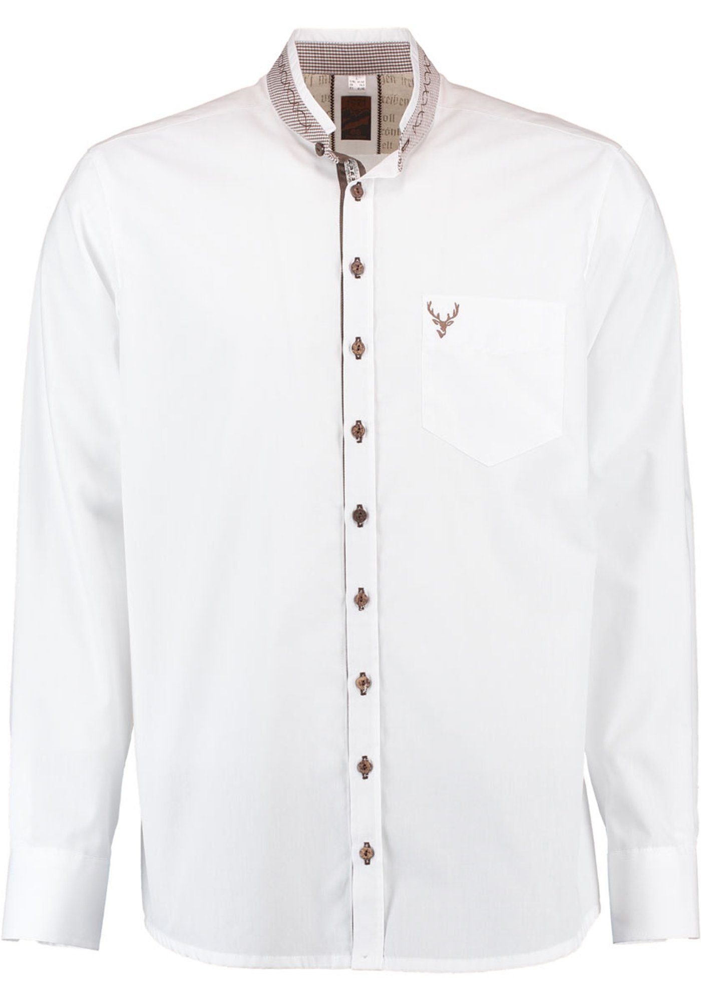 OS-Trachten Trachtenhemd Hujal Herren Langarmhemd mit Hirsch-Stickerei auf der Brusttasche