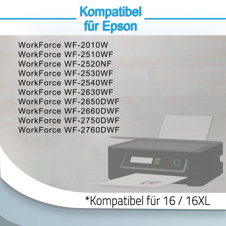 Thumbnail - Druckerparadies 4er Multipack für Epson 16XL Tintenpatronen Set Tintenpatrone (4-tlg., WF2010 WF2510 WF2520 WF2530 WF254...