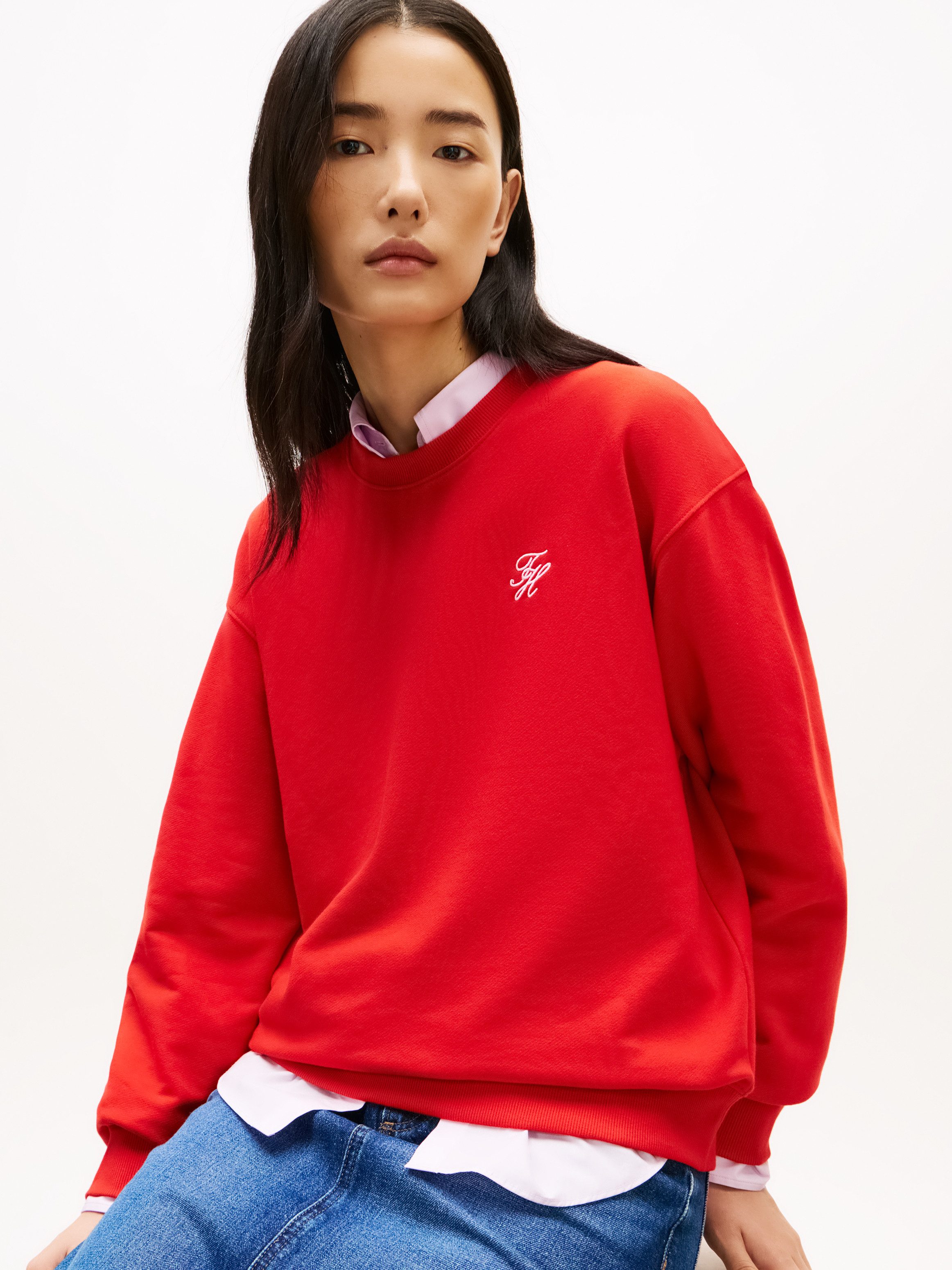 Tommy Hilfiger Sweatshirt TH SCRIPT REG SWEATSHIRT mit kleinem Logo-Stick