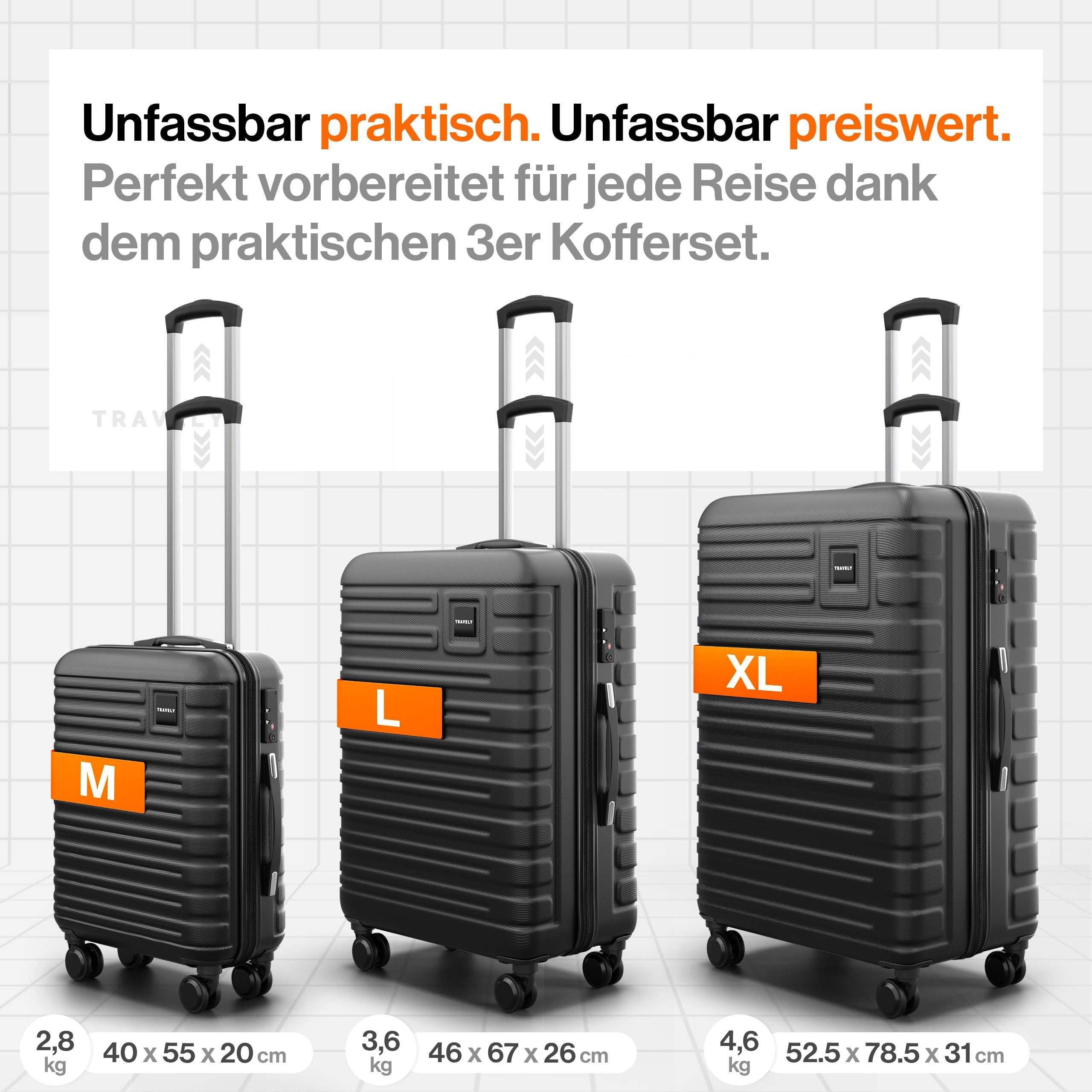 Travely Koffer Polycarbonat Koffer Set - 3 teiliges Kofferset, XL + L + M, 4 Rollen, Designed in Germany, austauschbare Griffe und Rollen – Bild 4 von 5