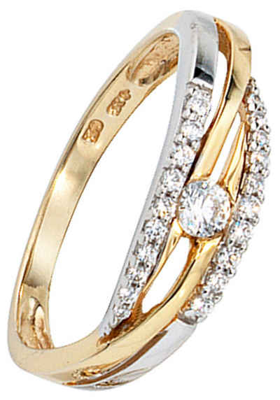 JOBO Goldring Ring mit Zirkonia, 333 Gold bicolor