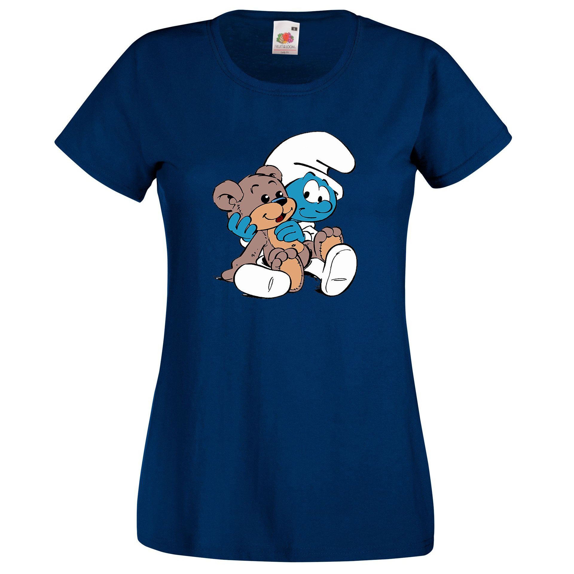 Schlumpf Designz T-Shirt mit Shirt Baby Navy lustigem Damen Frontprint Youth