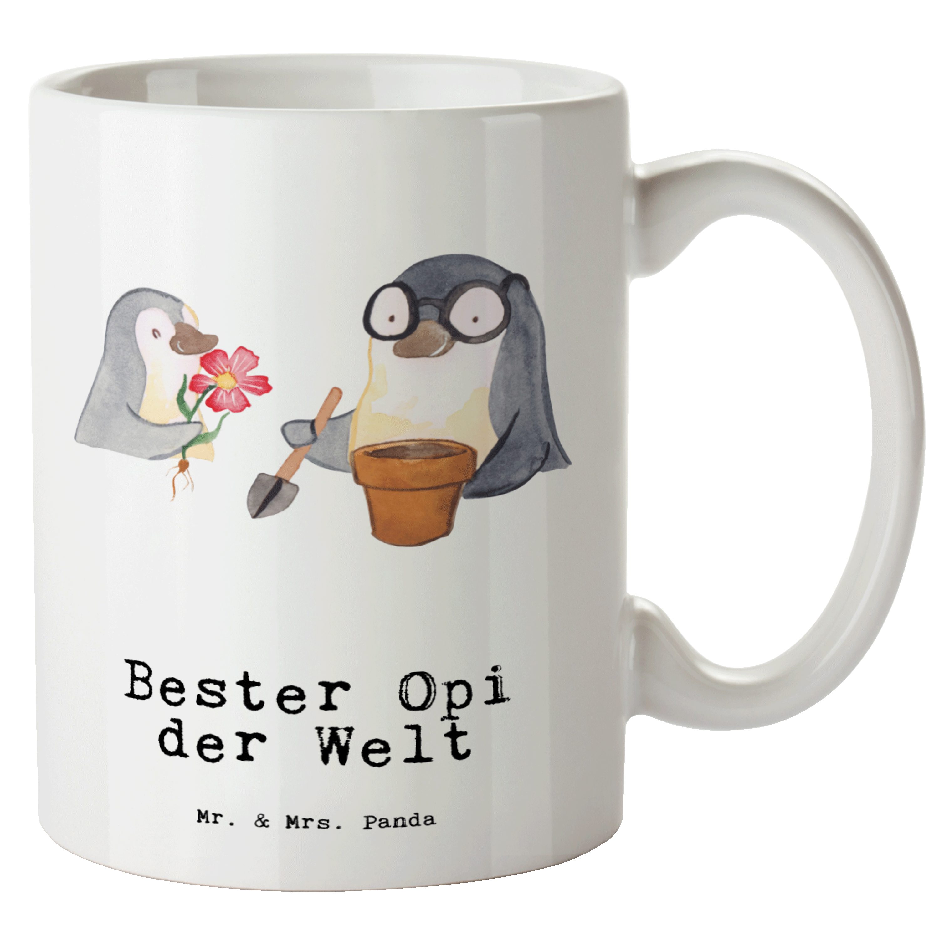 Mr. & Mrs. Panda Tasse Pinguin Bester Opi der Welt - Weiß - Geschenk, XL Teetasse, XL Tasse, XL Tasse Keramik