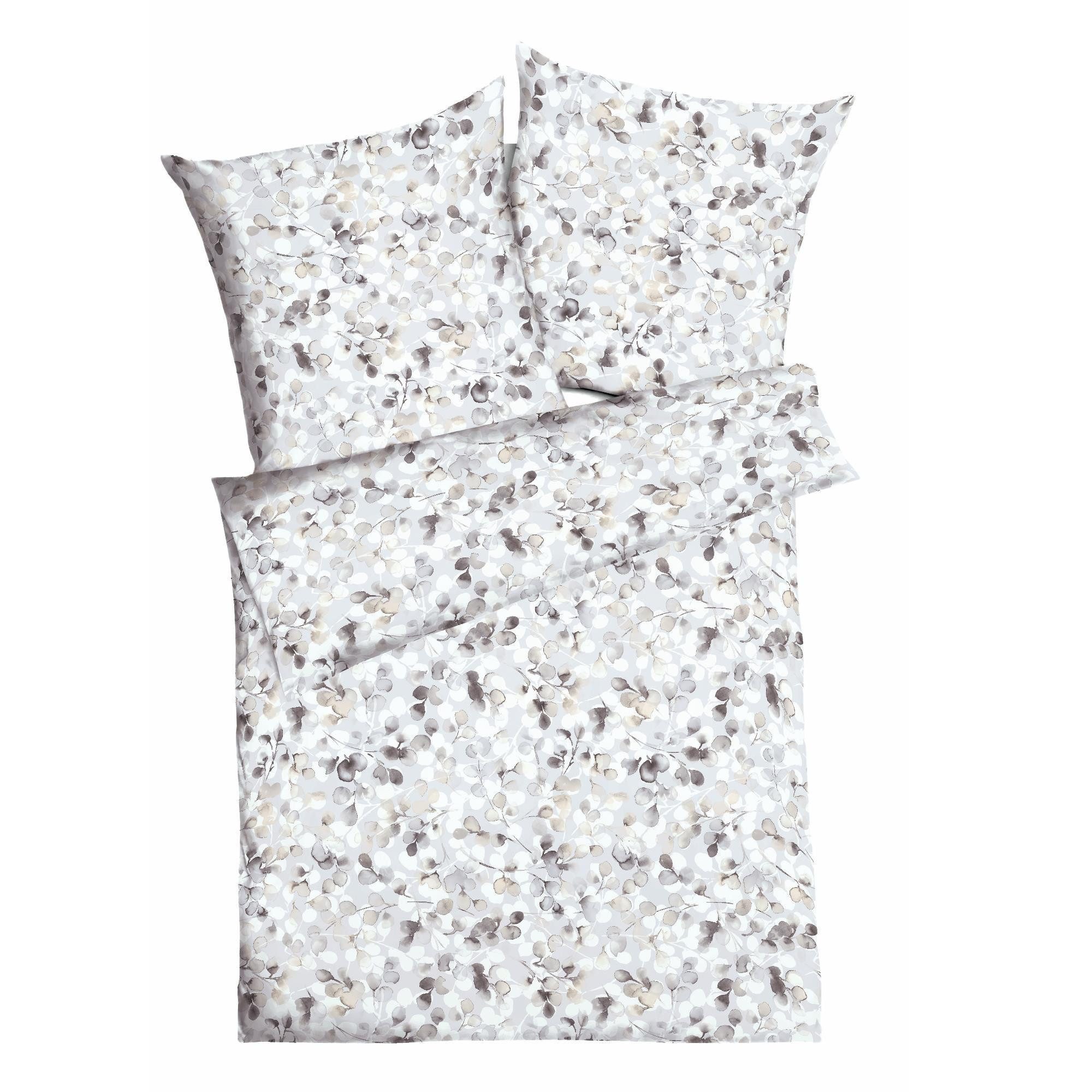 Sympathica Bettwäsche Bettwäsche Kaeppel Satin 565-639 Stein grau beige Blätter 135x200, Mako- Satin, 2 teilig