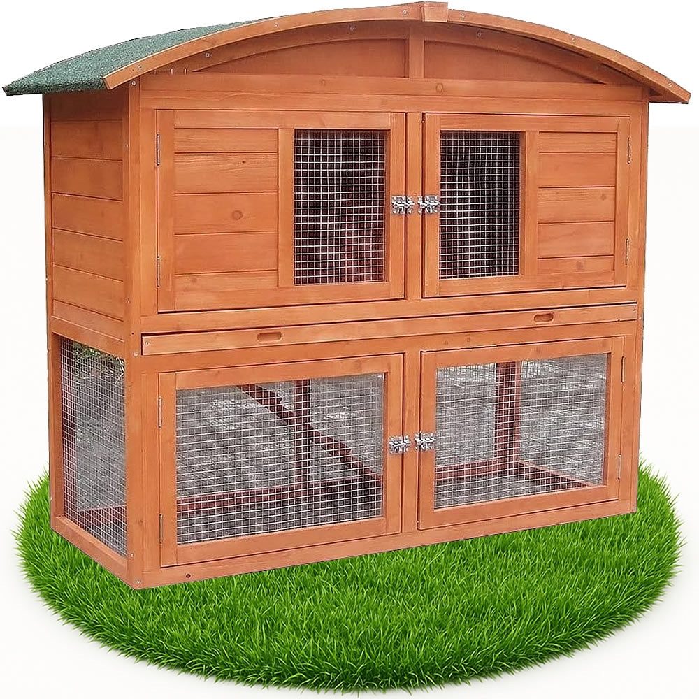 Kleintierkäfig Runddach Kaninchenstall Freigehege Freilauf Käfig Holz Hasenkäfig
