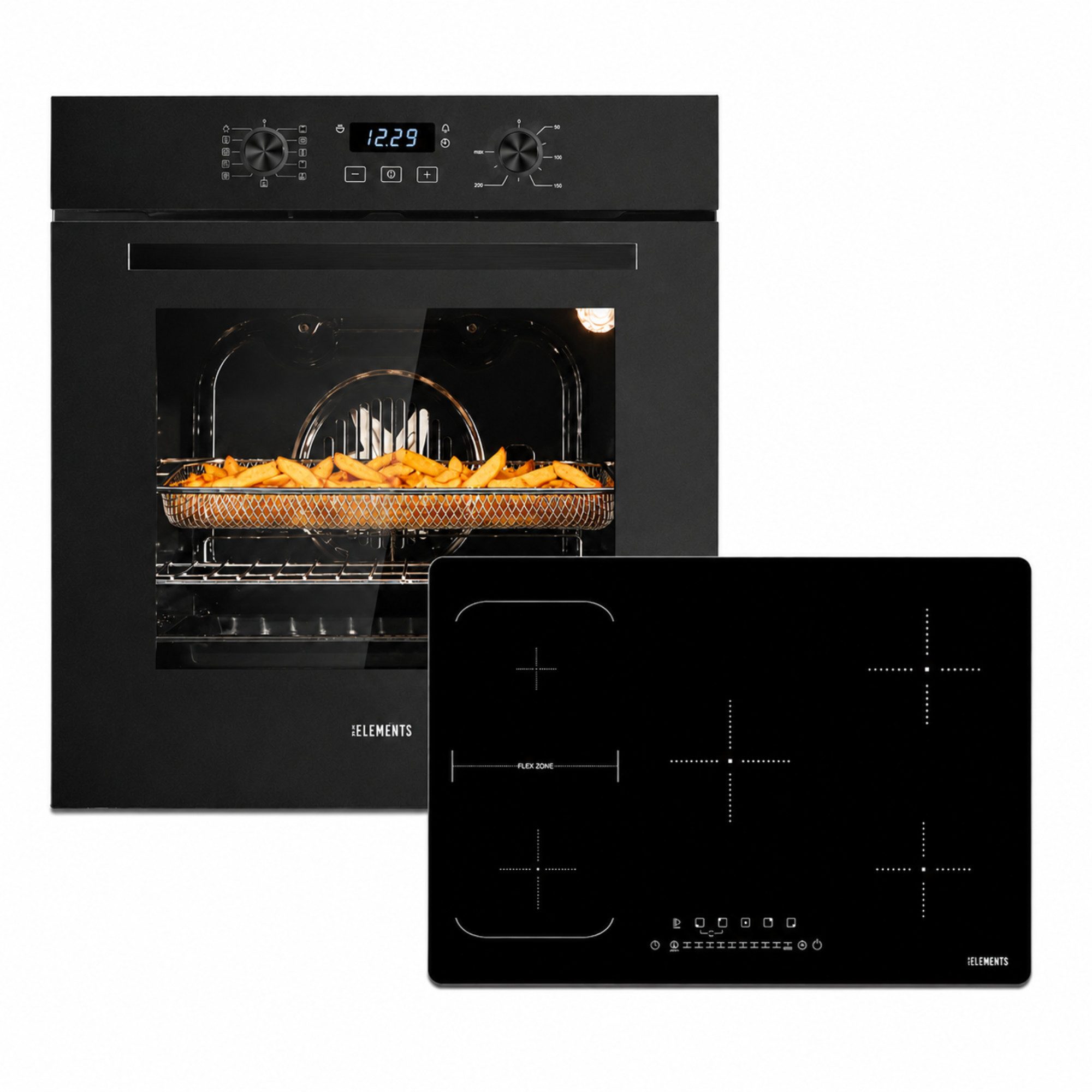 KB Elements Induktions Herd-Set Einbaubackofen 60 cm mit 5-Zonen Induktionskochfeld 77cm, Air Fry, Steam Clean, A+, Induktionskochfeld mit 5 Zonen