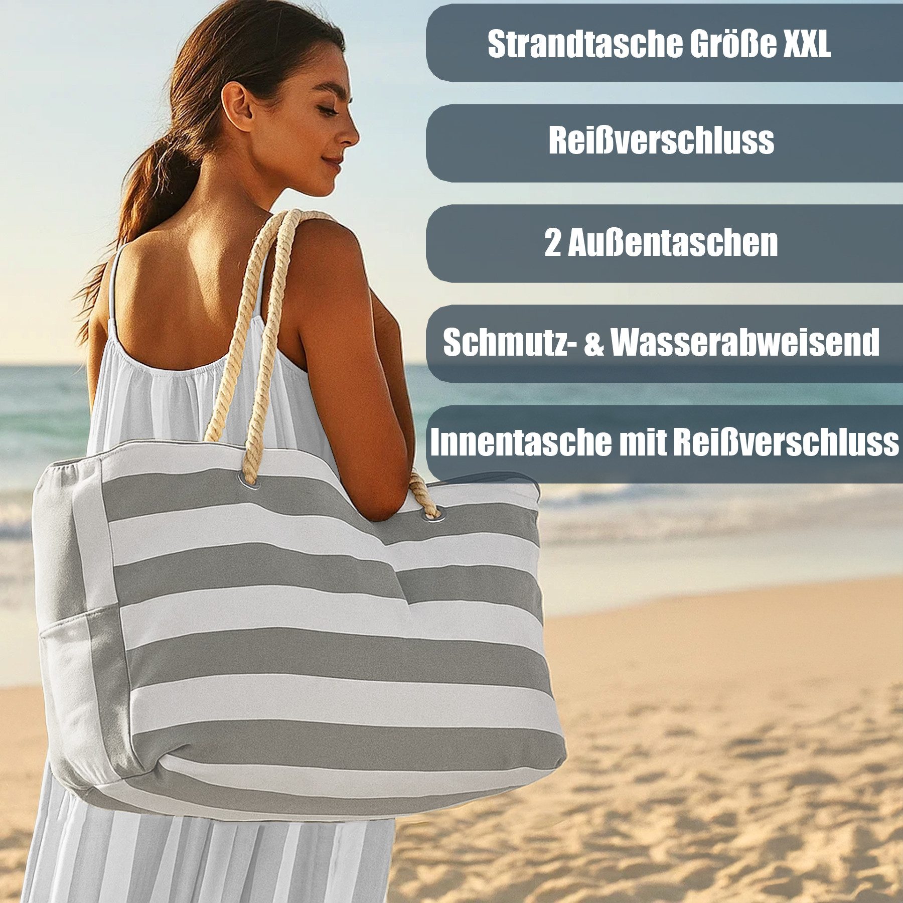 BigDean XL-Strandtasche Badetasche Strandtasche mit Reißverschluss Schwimmbad Tasche (Packung, 1-tlg., 1 stk), Waschbar bei 30°c