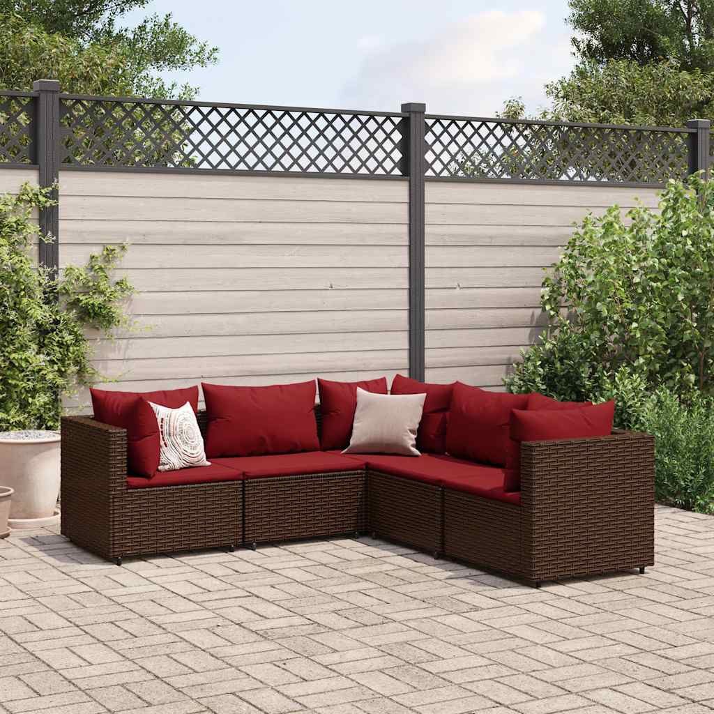vidaXL Gartenlounge-Set 5-tlg. Garten-Lounge-Set mit Kissen Braun Poly Rattan, (1-tlg)