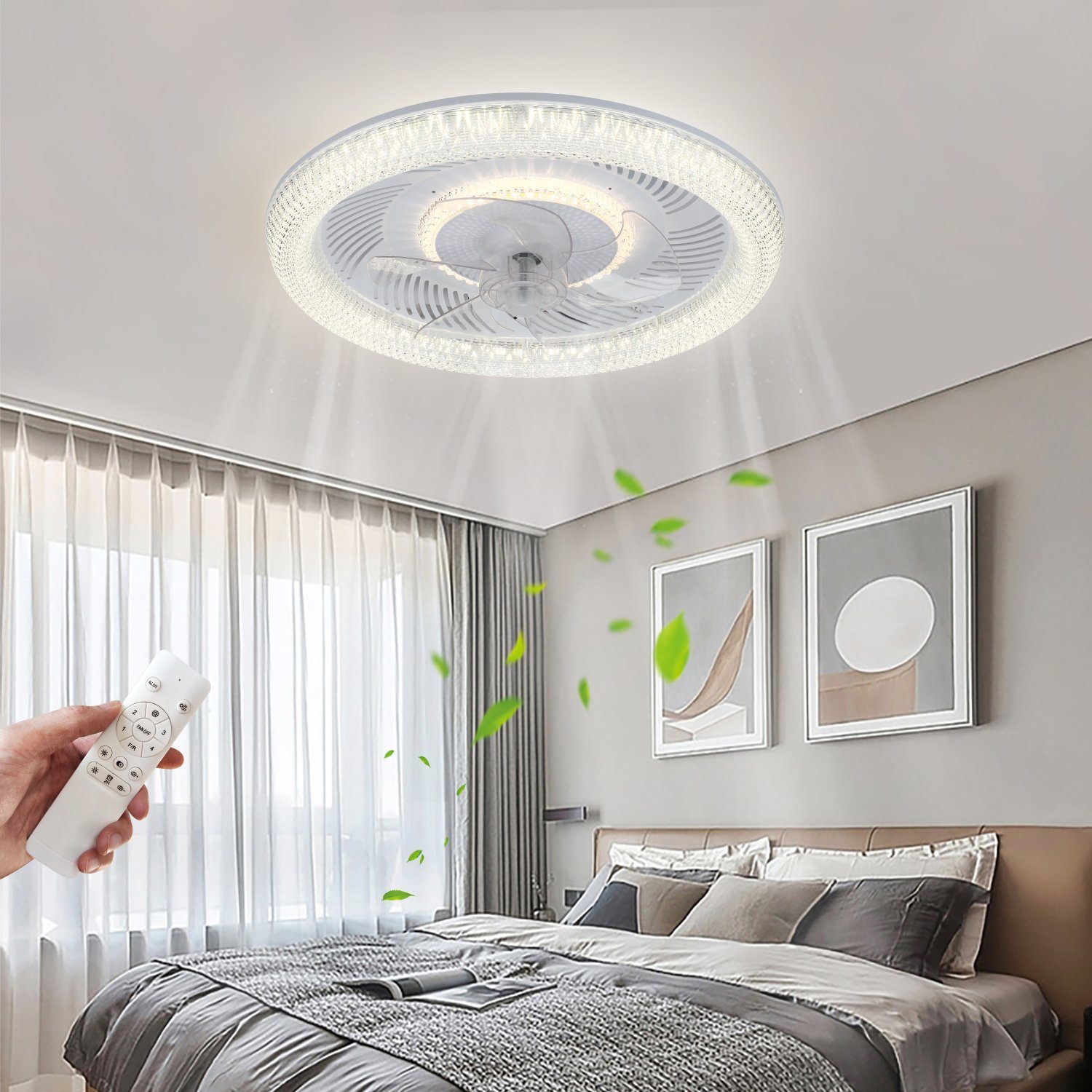 JDONG Deckenventilator mit Beleuchtung und Timer 54W Leise Deckenleuchte Ventilator Dimmbar, Einstellbare Windgeschwindigkeit für Wohnzimmer Esszimmer Schlafzimmer