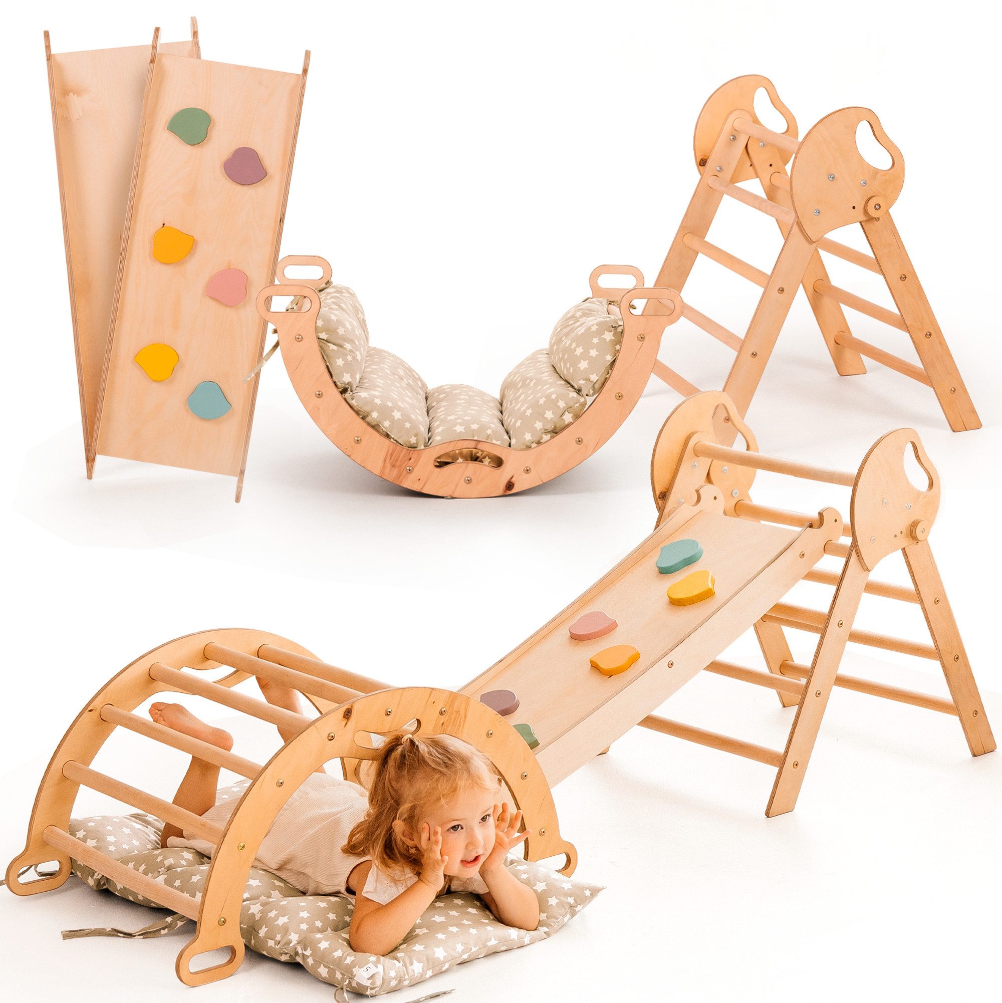 Goodevas Klettergerüst 5-in-1 Montessori Holz-Kletter-Set 5in1 für Kleinkinder 1-3 Jahre alt, (5-St)