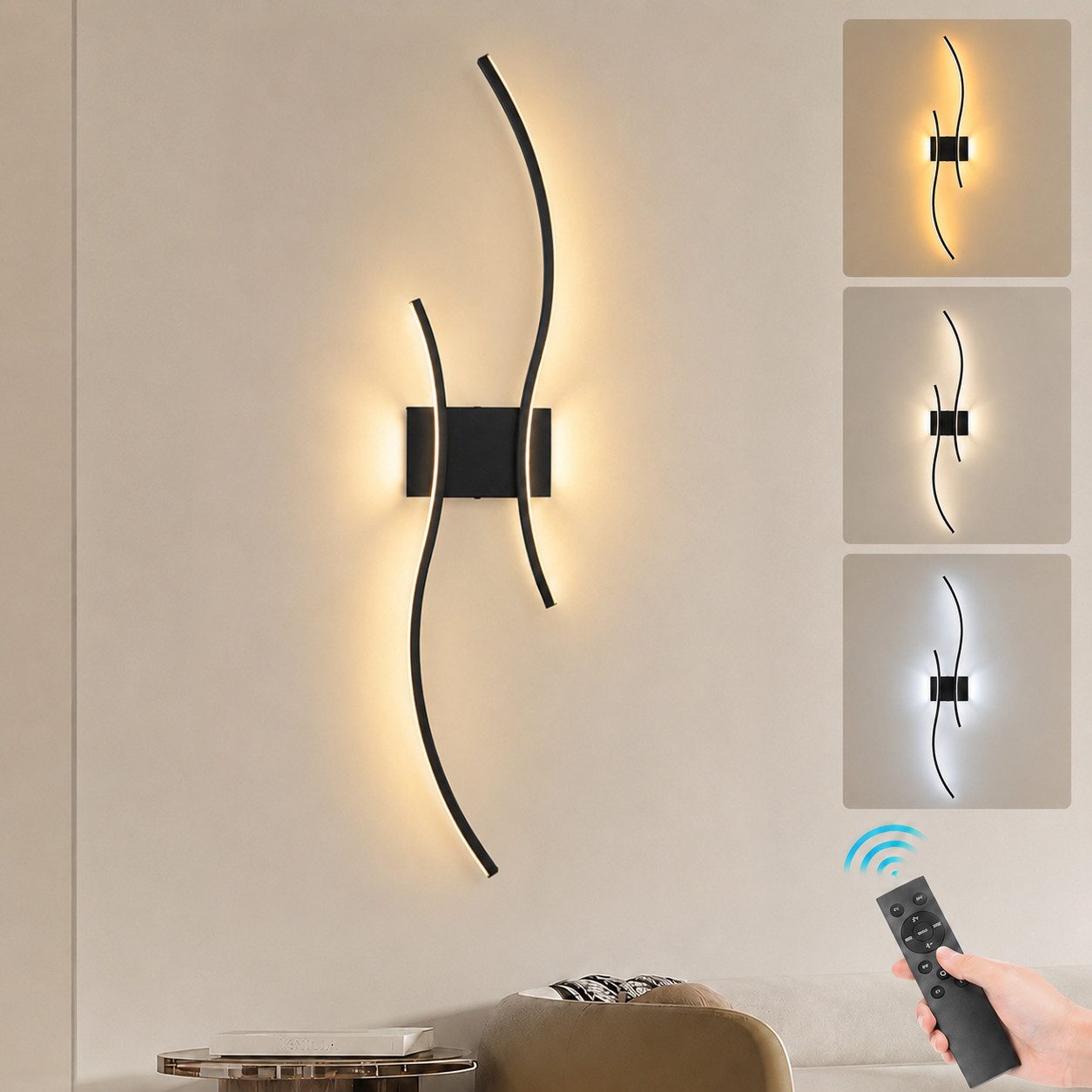 Lapamax LED Wandleuchte Akku Wandleuchte Innen, Dimmable, 3000K-6500K, LED, 3 Lichtfarben, für Wohnzimmer Schlafzimmer Flur Treppen