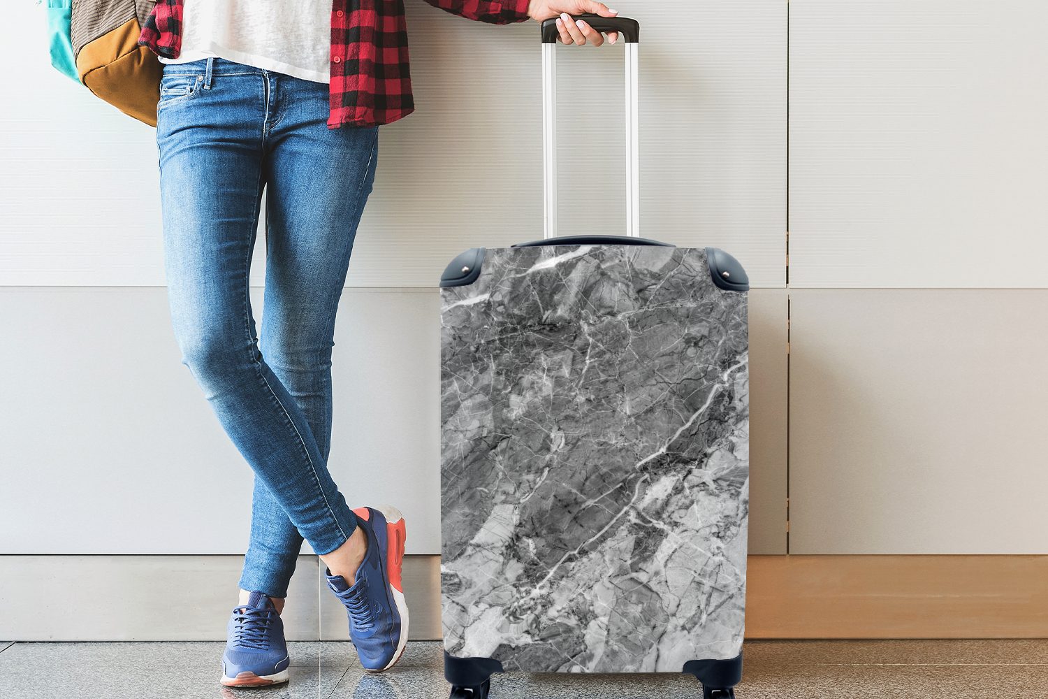 Reisekoffer Grau, Rollen, mit Ferien, Stein MuchoWow Granit - Handgepäckkoffer 4 Schwarz für rollen, Reisetasche - Trolley, Handgepäck -