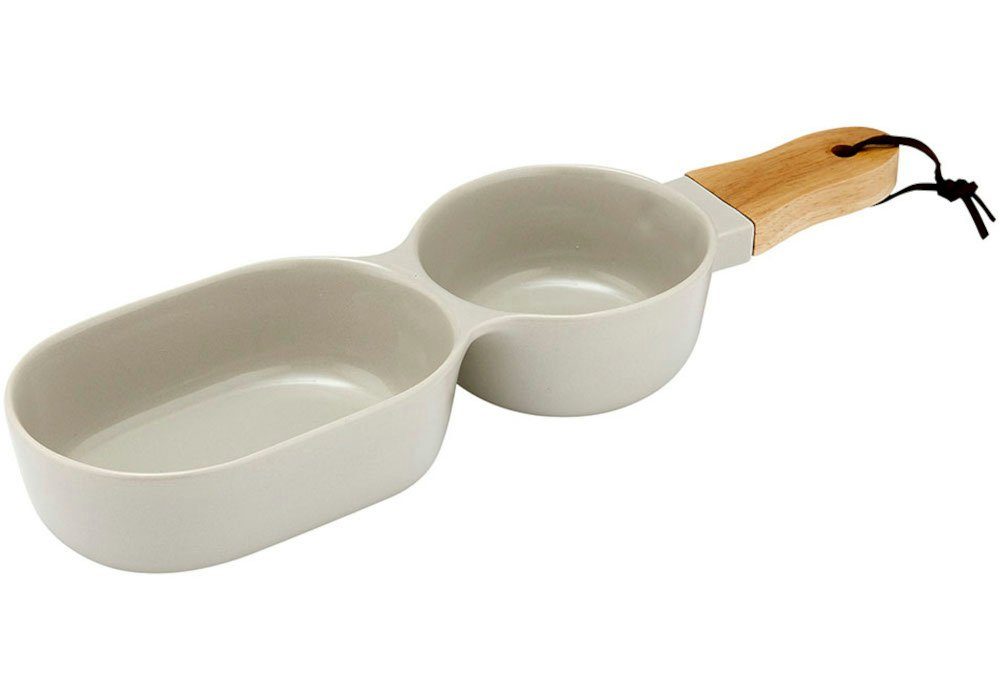 Ladelle Servierschale CLASSIC Servier-Stick steingrau 2tlg, Porzellan / Gummibaumholz, (Servierbestecke), Classic 2 Part Stone Serve Stick 34.5x9.5x4.8cm