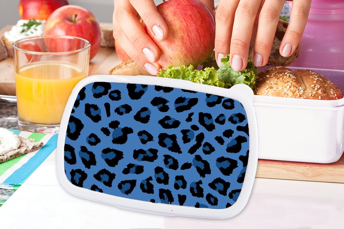 MuchoWow Lunchbox Tiermuster und Blau (2-tlg), Brotbox - Brotdose, Panther, - Kunststoff, weiß Jungs Mädchen Erwachsene, und für Kinder für