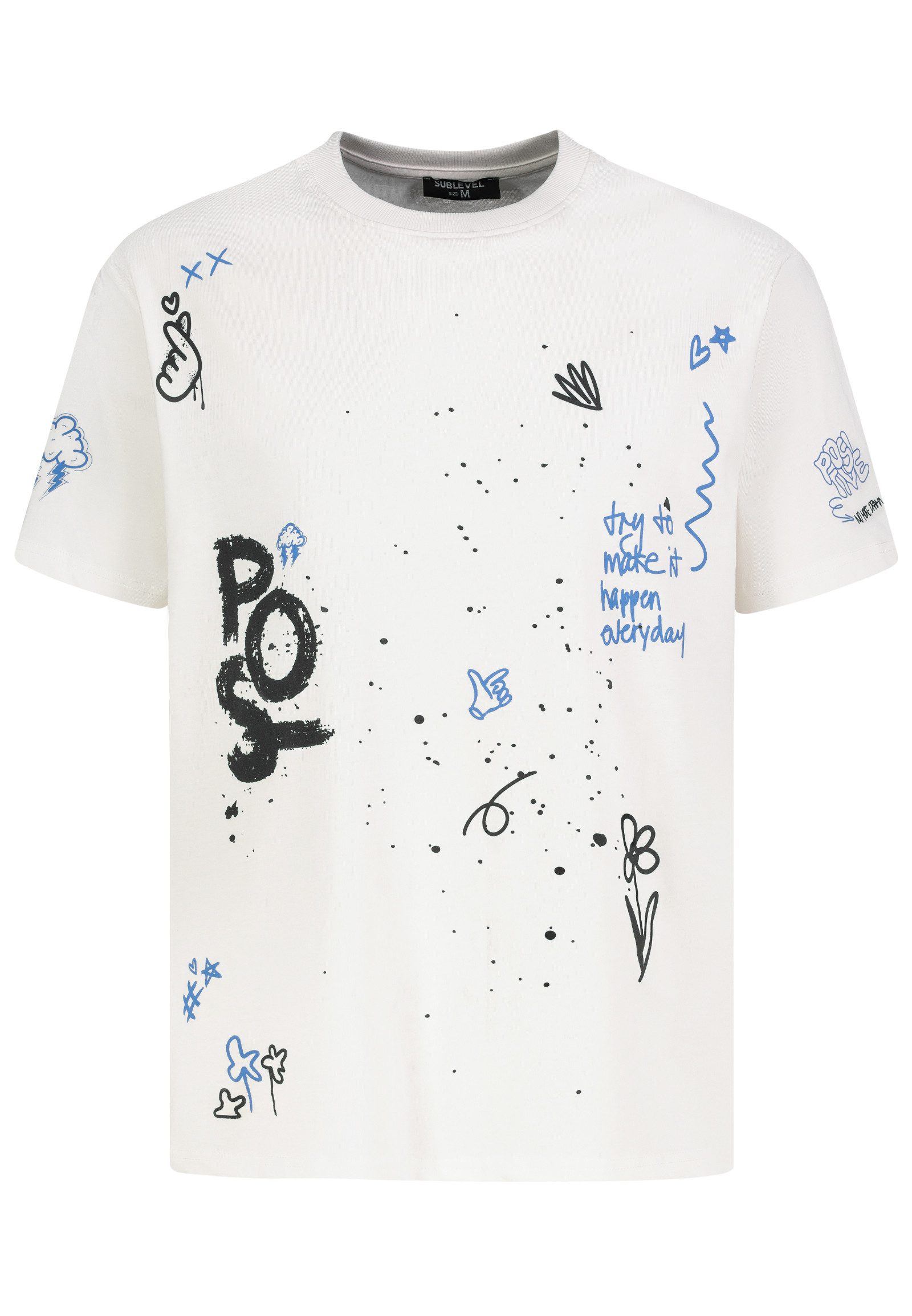 SUBLEVEL T-Shirt Herren Rundhalsshirt Allover-Print Baumwollshirt, Relaxed Fit, bedruckt