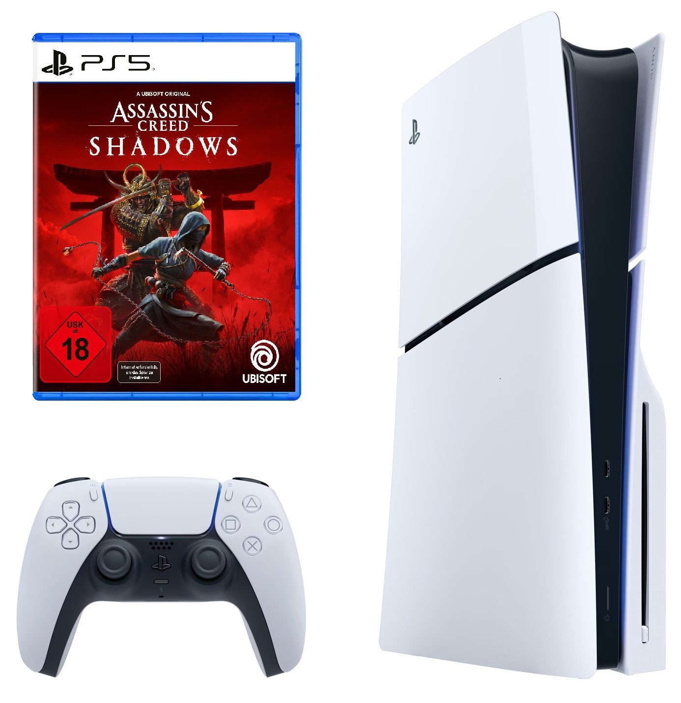 Playstation Sony PlayStation 5 Slim Disc Edition 1TB + Assassin's Creed Shadows, Schleichen mit Naoe oder offene Schwertkämpfe mit Yasuke