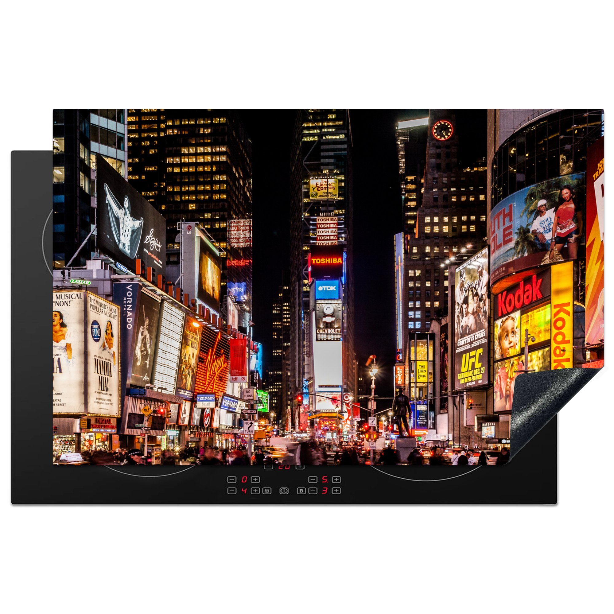 MuchoWow Herdblende-/Abdeckplatte Times Square - Induktionskochfeld 81x52 Werbetafeln Vinyl, Ceranfeldabdeckung cm, die (1 Schutz Nacht, tlg), küche, - für