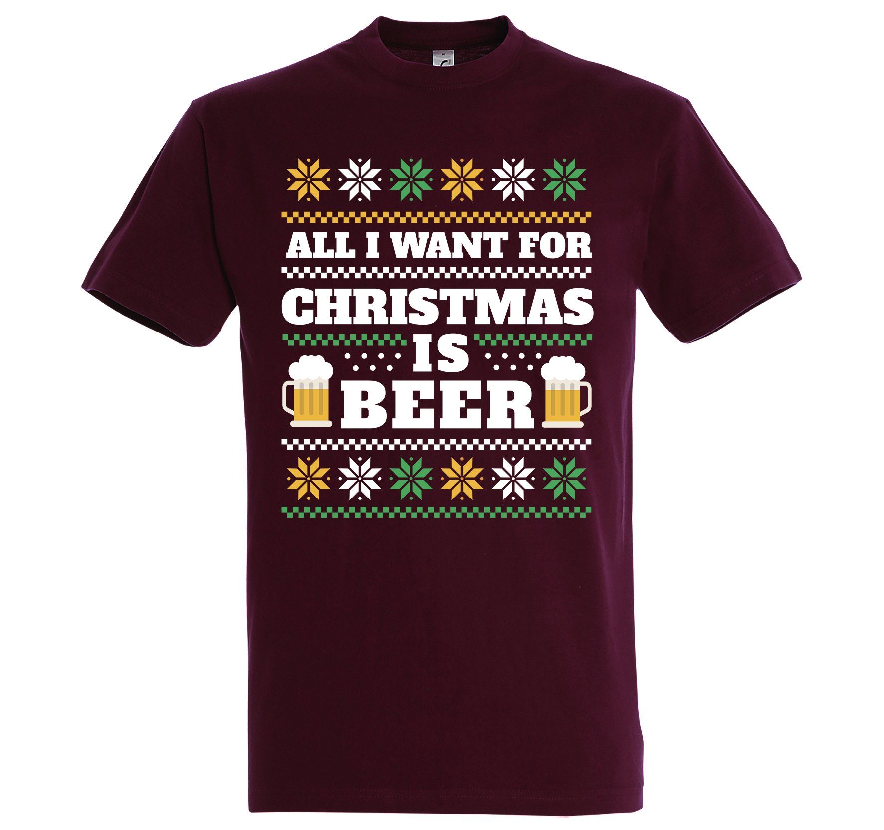 Youth Designz Print-Shirt Herren T-Shirt ALL I WANT FOR CHRISTMAS IS BEER mit lustigem Weihnachten & Bier Spruch Burgund