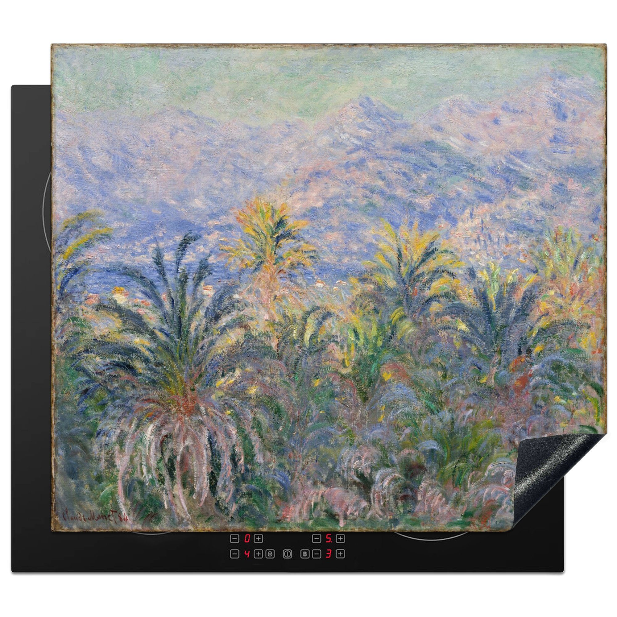 MuchoWow Herdblende-/Abdeckplatte Palmen bei Bordighera - Gemälde von Claude Monet, Vinyl, (1 tlg), 59x52 cm, Ceranfeldabdeckung für die küche, Induktionsmatte