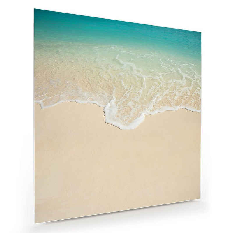 Primedeco Glasbild Wandbild Quadratisch Tropischer Strand und Meer mit Aufhängung, Natur