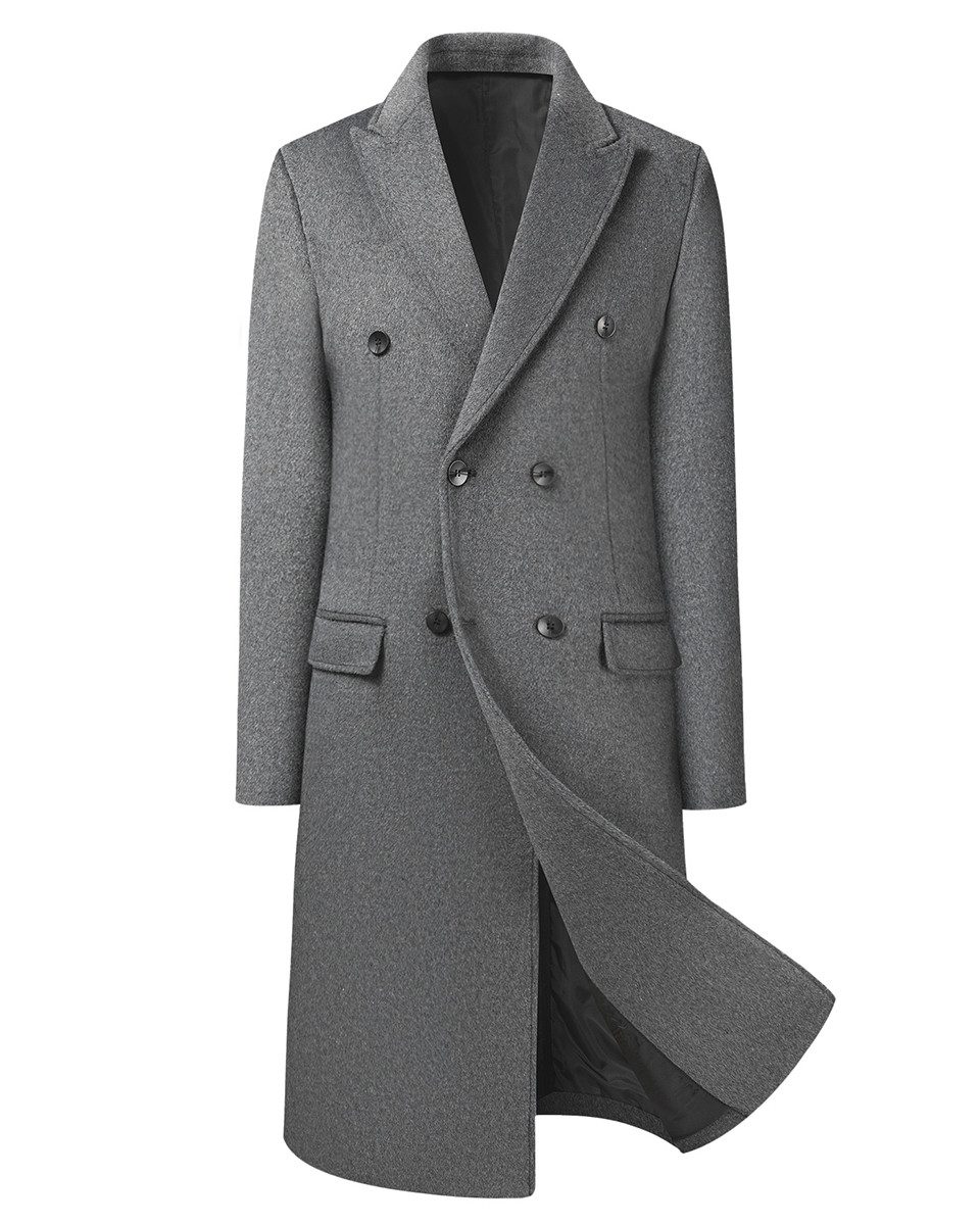 Allthemen Langmantel zweireihiger Herrenmantel in Uni Optik warmer Winterma günstig online kaufen