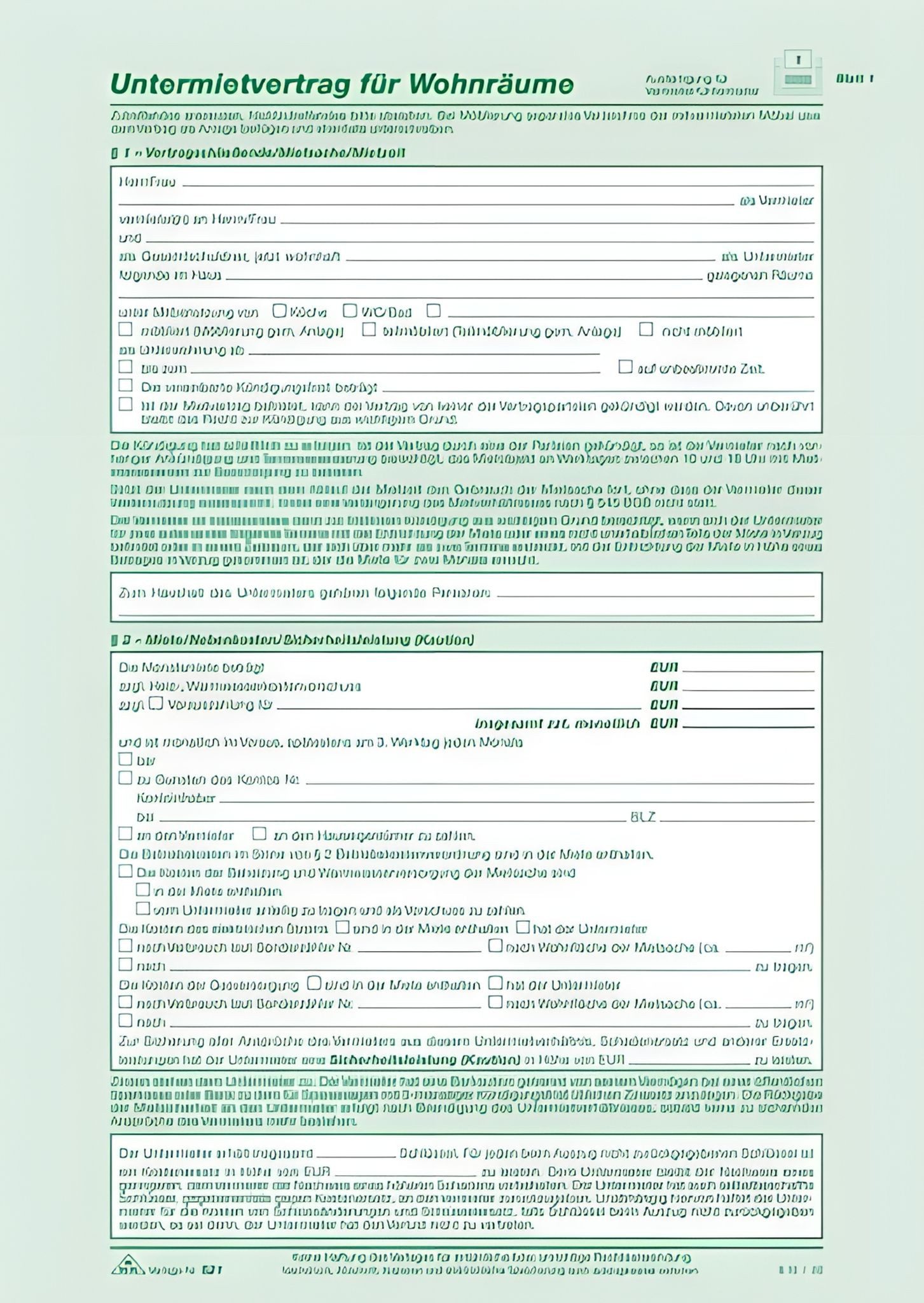 RNK Formularblock RNK Untermietvertrag A4 SD für Wohnräume