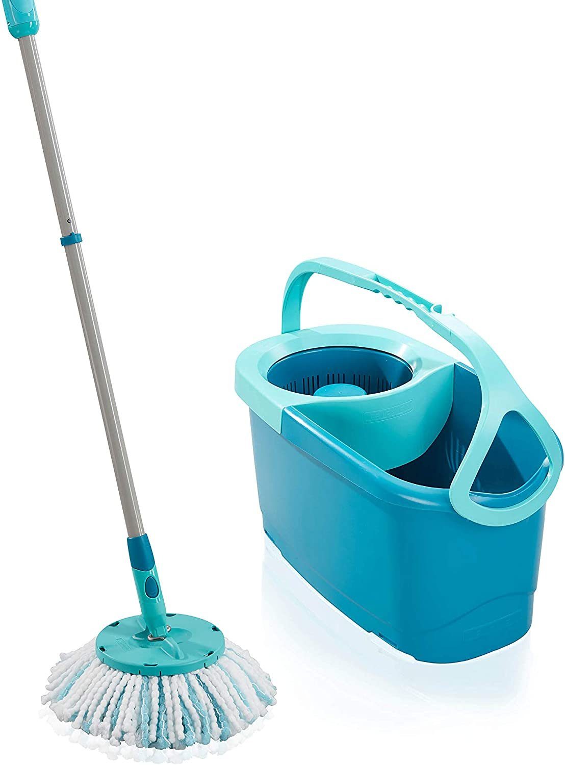 Wischmopp Leifheit Set Clean Twist Disc Mop Ergo 2.0, Дворник mit Mikrofaser Bezug für nebelfeuchte Reinigung auf Fliesen und Laminat, Wischmopp mit Click-System und Schleudertechnologie
