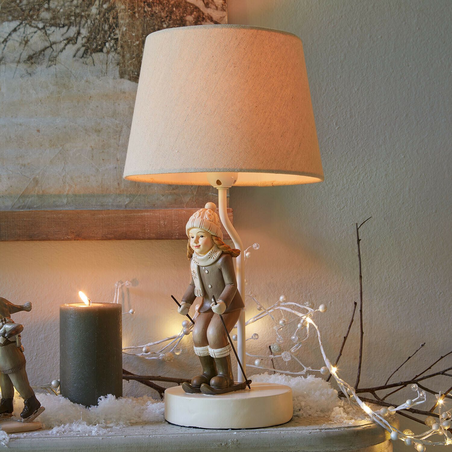 Mirabeau Weihnachtsfigur Tischlampe Avirae creme/braun (kein Set, kein Set)