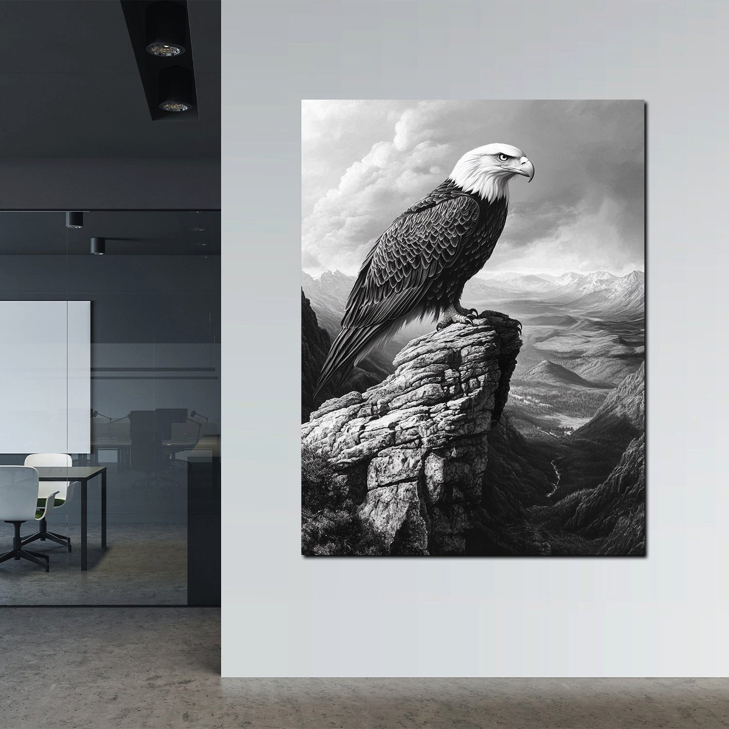 Artedinoi Leinwandbild Adler schwarz weiß Berglandschaft Stärke Leinwandbild Wandbild XL Wand, Adler in Schwarz-Weiß, Berge