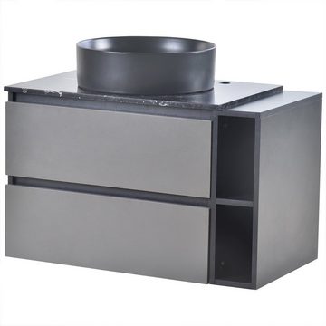 XDeer Waschbeckenunterschrank Modernes Design Waschbeckenunterschrank Hängend mit Keramikwaschbecken und Schubladen Schwarz-graue 80cm Breit