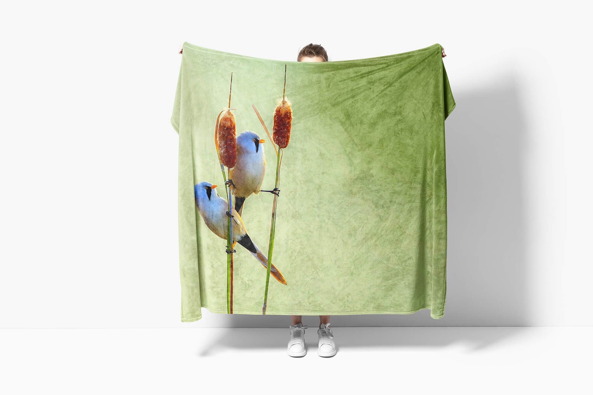 Sinus Handtücher Saunatuch Strandhandtuch kleine Kuscheldecke Handtuch mit (1-St), Vögel Tiermotiv auf Baumwolle-Polyester-Mix Art R, Handtuch