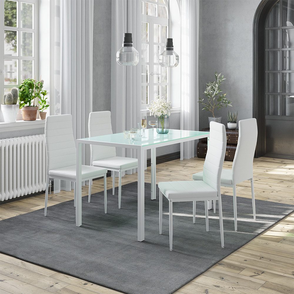 Vicco Essgruppe Grand, Weiß, 120 x 75 cm mit 4 Stühlen, (5-tlg)