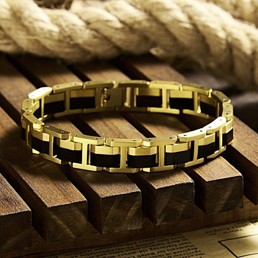 Holzwerk Edelstahlarmband Designer Holz Armband, Armkette Gliederarmband, Holz Unikate inkl. Armbandkürzer, ideal als Geschenk