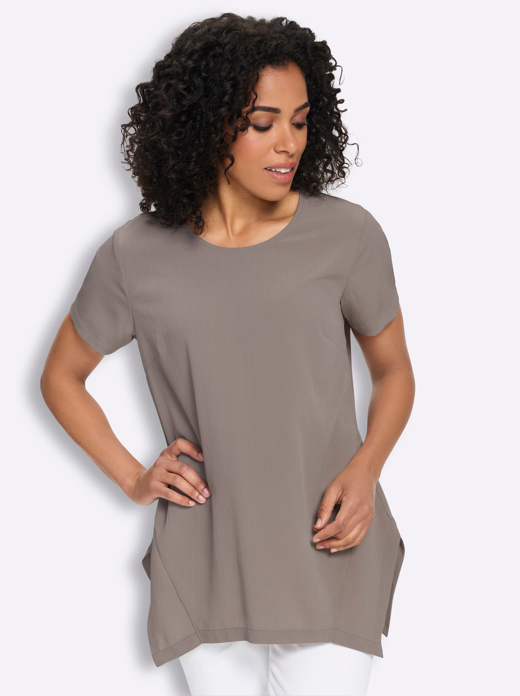 Sieh an! Klassische Bluse Longbluse Kurzarm