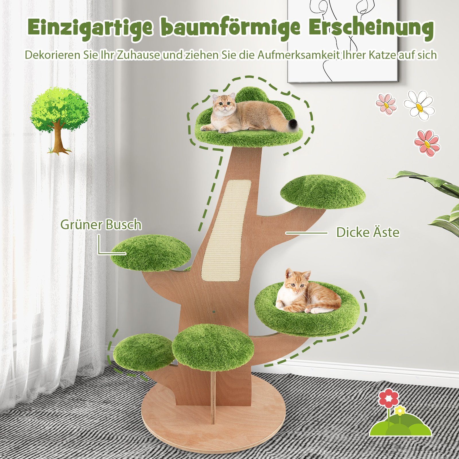 COSTWAY Kratzbaum, Katzebaum 128cm Sisal, stabil