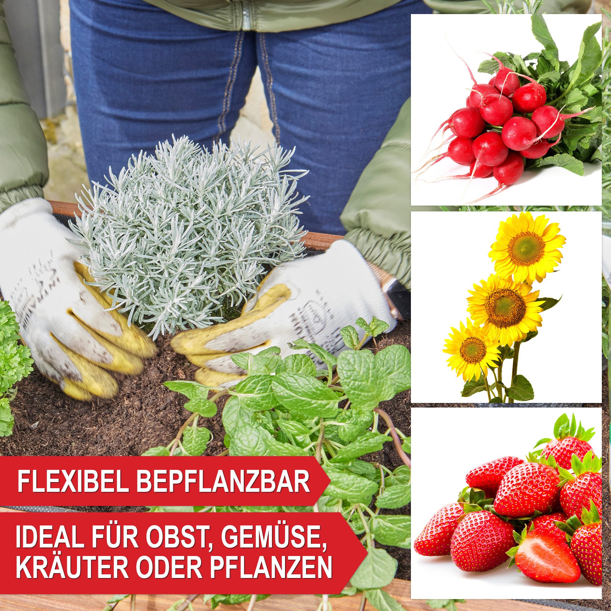 Onbest Hochbeet Holz mit Ablage und Innenvlies, 80x80x40cm (BxHxT), wetterfest, made in Europe – Bild 4 von 5