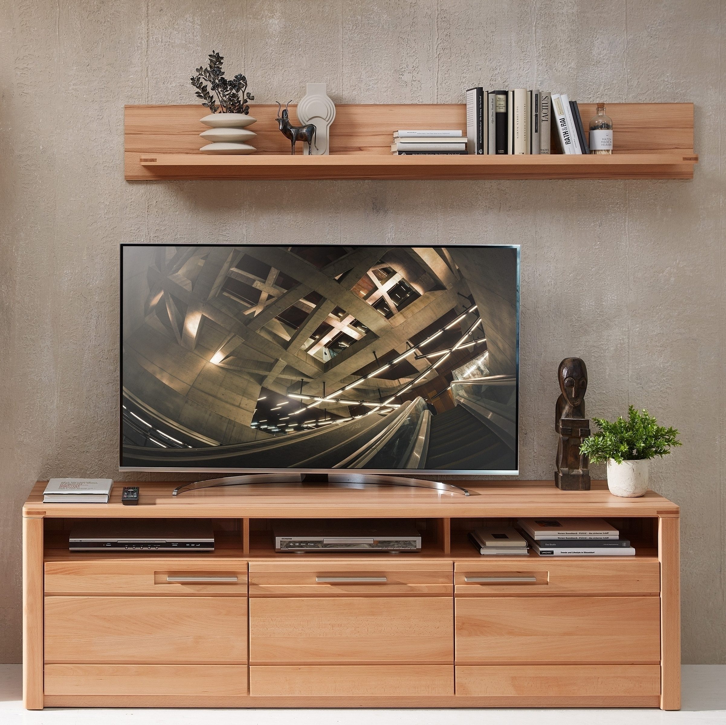 freiraum Wohnwand Nature One, (2-teilig), (2-teilig) Kernbuche teilmassiv - 190x170x45cm (BxHxT)