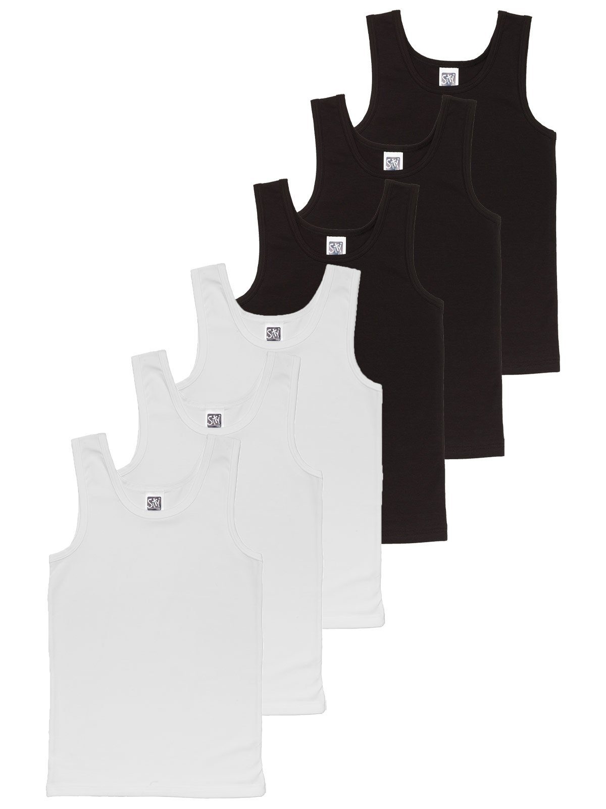 Sweety for Kids Unterhemd 6er Sparpack Knaben Sportshirt Single Jersey (Spar-Set, 6-St) hohe Markenqualität schwarz weiss