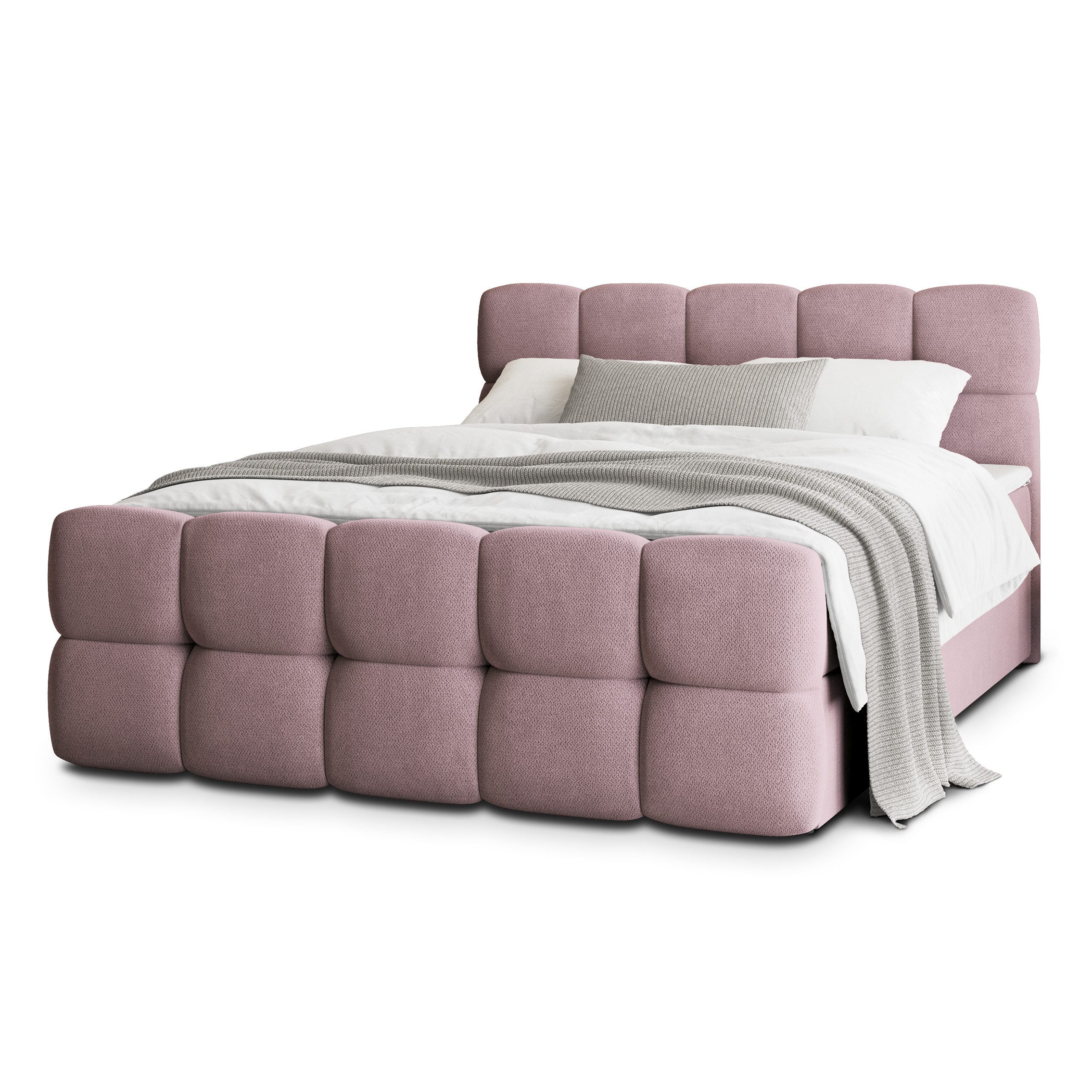 Masseno Boxbett BRUME 140x200 cm mit Bonell Matratze und Topper, Doppelbett, Polsterbett mit Kopfteil, Boxspringbett