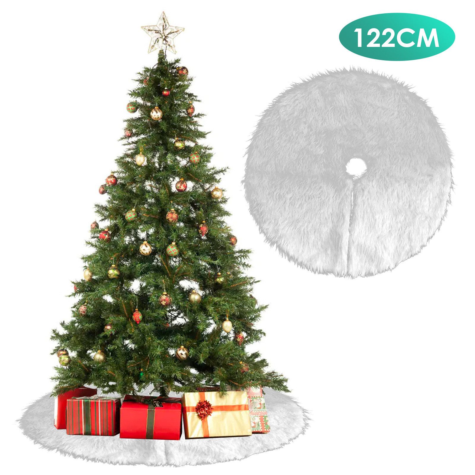 Clanmacy Christbaumschmuck Weihnachtsbaumdecke Christbaumdecke Plüsch 78/90/122cm Weiß Runde