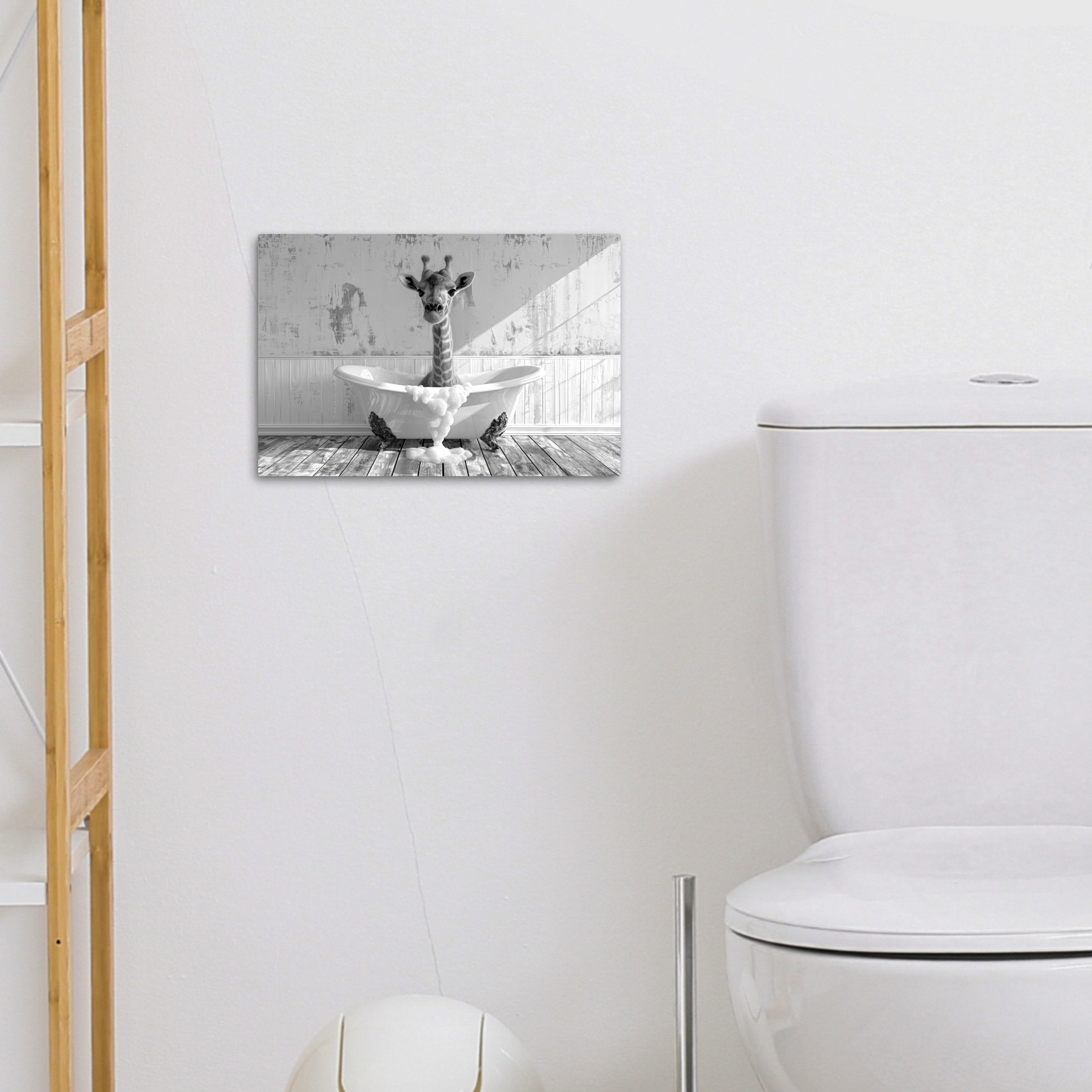 OneMillionCanvasses® Leinwandbild Giraffe - Tier - Bad - Vintage - Schwarz - Weiß, Fotodruck (1 St), Bilder für Badezimmer, Bad und Toiletten Deko, Bild WC 30x2 – Bild 4 von 5