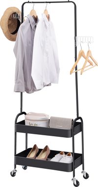 Nilpferd Kleiderständer Kleiderstange auf rollen,mit 2 Korbböden,2 Kunststoffbügel, (RT152BK), Geeignet für Schlafzimmer, Wohnzimmer, Flur zu Hause und das Büro.
