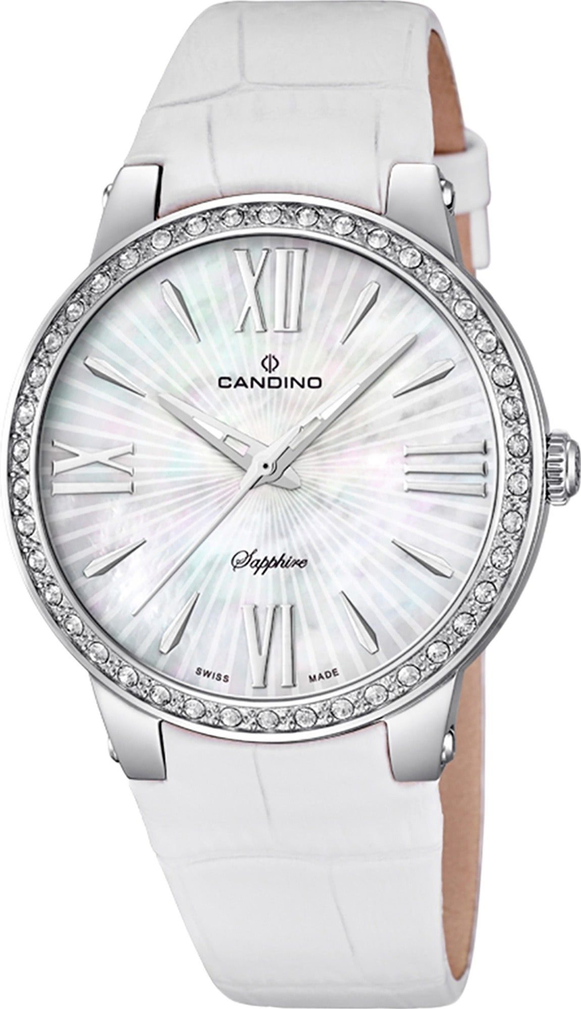 Armbanduhr Lederarmband Candino weiß, Fashion Damen Quarzuhr Quarzuhr Candino C4597/1, rund, Analog Damen